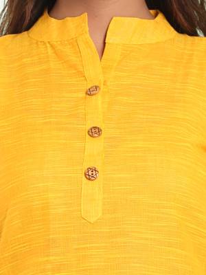 Yellow solid cotton a-line short kurta 5