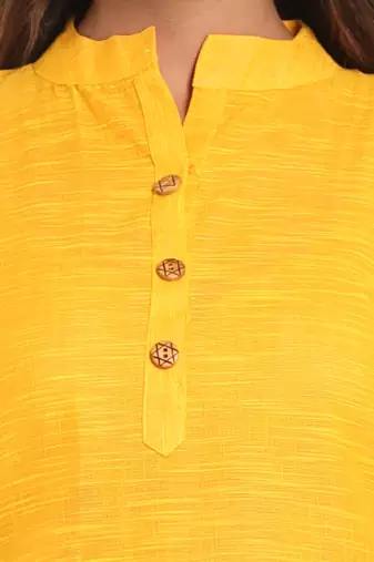 Yellow solid cotton a-line short kurta
