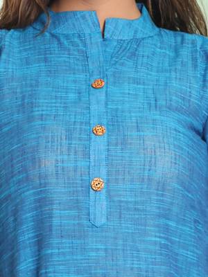 Sapphire blue solid cotton a-line short kurta 5