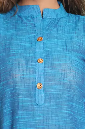 Sapphire blue solid cotton a-line short kurta