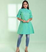 Secremanto green solid cotton a-line short kurta