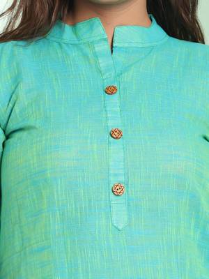 Secremanto green solid cotton a-line short kurta 5