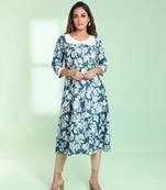 Teal rayon floral printed a-line kurta