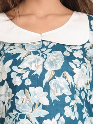 Teal rayon floral printed a-line kurta 5