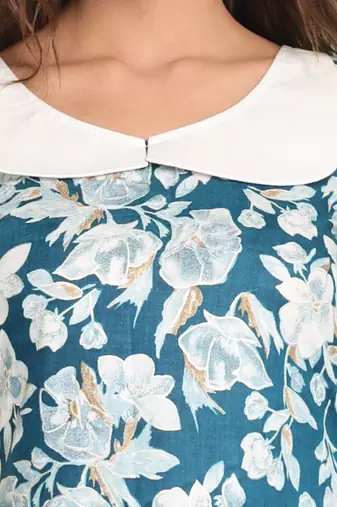 Teal rayon floral printed a-line kurta