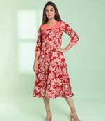 Red rayon floral printed a-line kurta