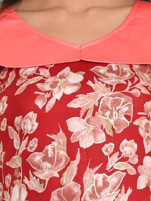 Red rayon floral printed a-line kurta 5