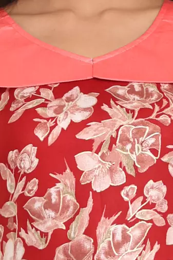 Red rayon floral printed a-line kurta