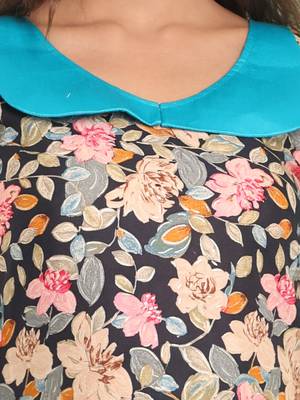 Navy blue rayon floral printed a-line kurta 5