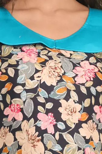 Navy blue rayon floral printed a-line kurta