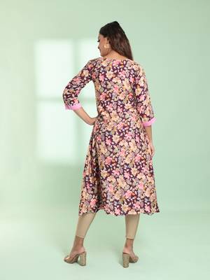 Purple rayon floral printed a-line kurta 4