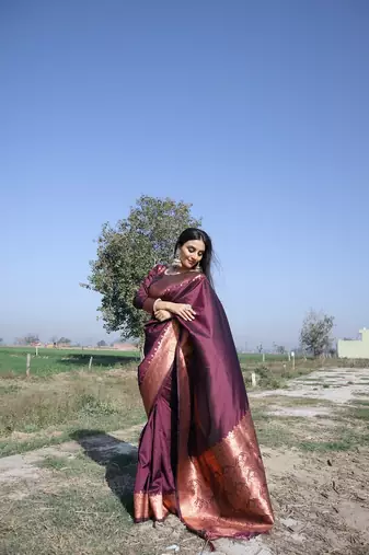Beautiful Wine Banarasi Silk Saree