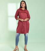 Dark red checkbox printed cotton kurta shirt
