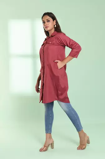 Dark red checkbox printed cotton kurta shirt