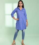 Blue checkbox printed cotton kurta shirt