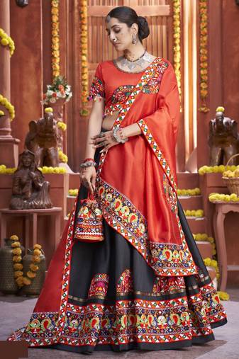 black Gamthi work Navratri Special lehenga choli with traditional dupatta for this navratri