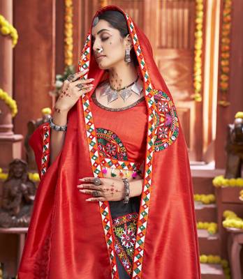 black Gamthi work Navratri Special lehenga choli with traditional dupatta for this navratri 2