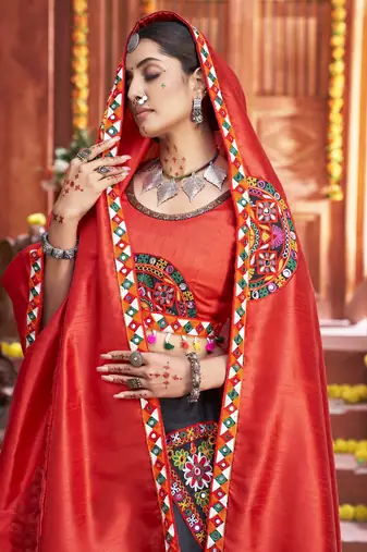 black Gamthi work Navratri Special lehenga choli with traditional dupatta for this navratri