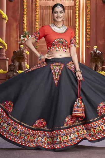 black Gamthi work Navratri Special lehenga choli with traditional dupatta for this navratri