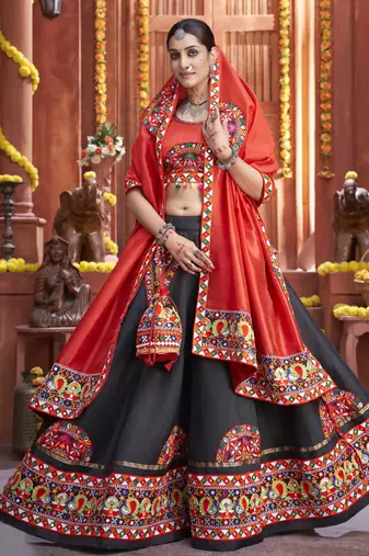 black Gamthi work Navratri Special lehenga choli with traditional dupatta for this navratri