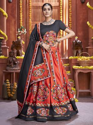 Red Gamthi Work Navratri Special Lehenga Choli With Traditional Dupatta 1