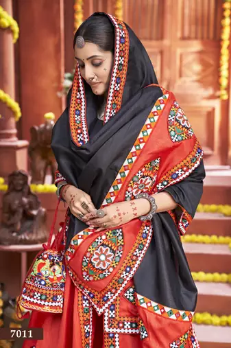 Red Gamthi Work Navratri Special Lehenga Choli With Traditional Dupatta