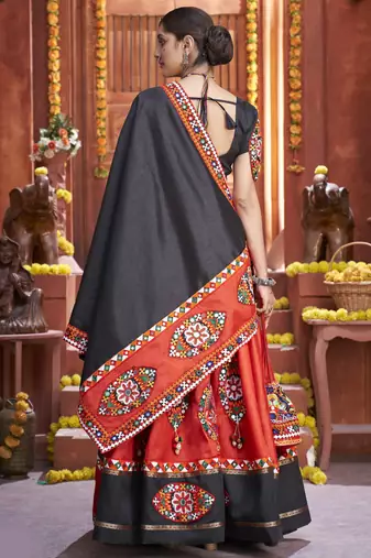 Red Gamthi Work Navratri Special Lehenga Choli With Traditional Dupatta