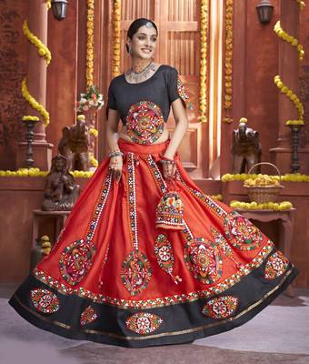 Red Gamthi Work Navratri Special Lehenga Choli With Traditional Dupatta 5