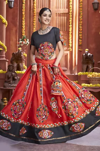 Red Gamthi Work Navratri Special Lehenga Choli With Traditional Dupatta