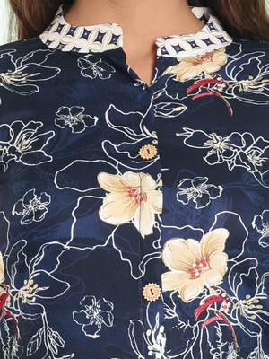 Navy blue rayon floral printed a-line kurta set 4