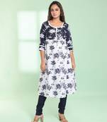 White cotton floral printed fit & flare kurta set
