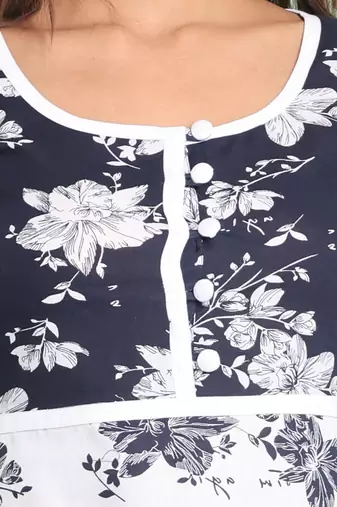 White cotton floral printed fit & flare kurta set