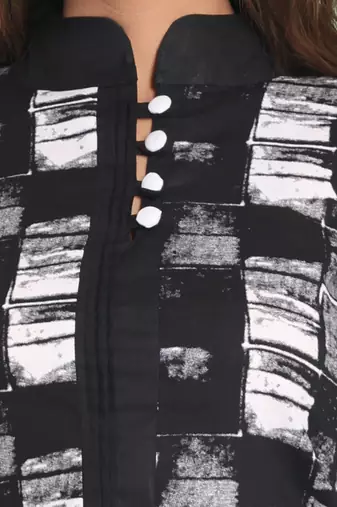 Black cotton abstract printed straight kurta set