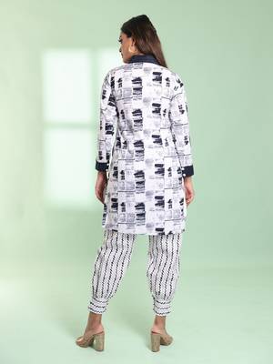 White cotton abstract printed straight kurta set 3