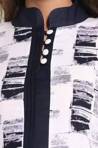 White cotton abstract printed straight kurta set