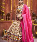 Multicolor Cotton Silk Hand Embroidered Lehenga
