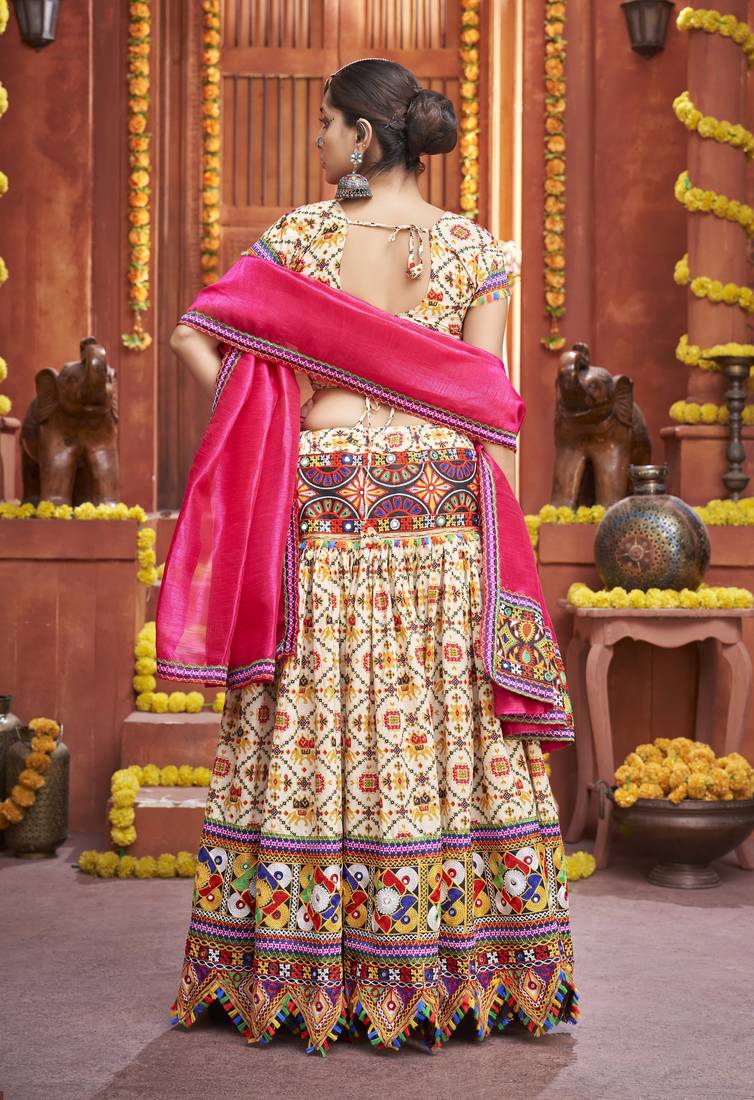 Multicolor Cotton Silk Hand Embroidered Lehenga