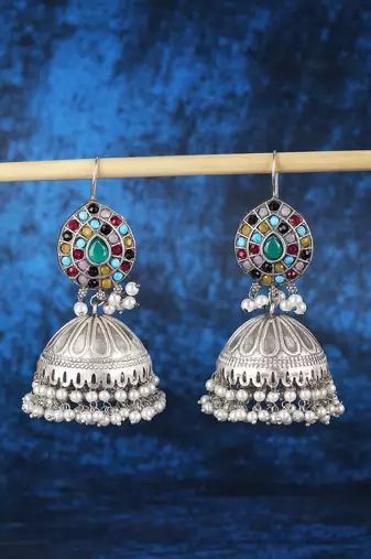 Elegant oxidised multi colour earring set