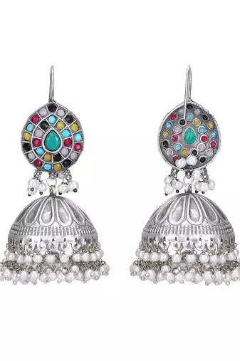 Elegant oxidised multi colour earring set