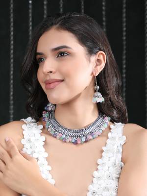 Classic oxidised multi colour necklace set 1