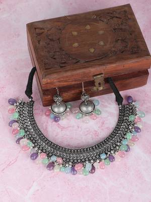 Classic oxidised multi colour necklace set 2