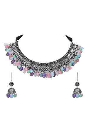 Classic oxidised multi colour necklace set 3