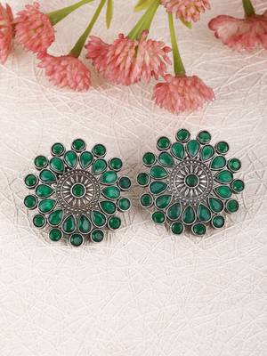 Classic oxidised green earring set for women and girls 2