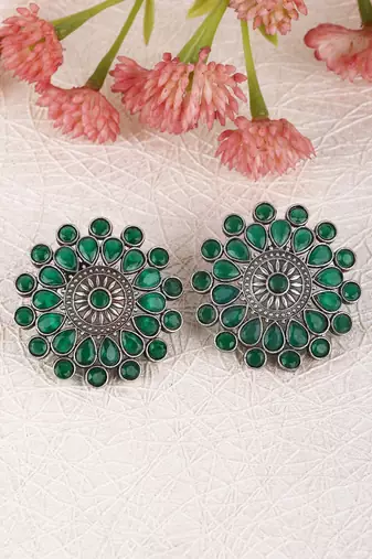 Classic oxidised green earring set for women and girls