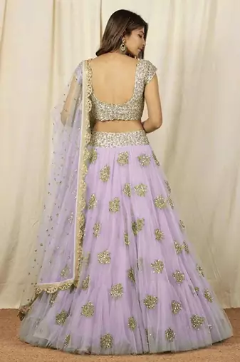 lavender  Embroidery Work  Net with Raw Silk Lehenga Choli