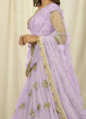 lavender  Embroidery Work  Net with Raw Silk Lehenga Choli 3