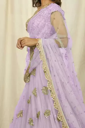 lavender  Embroidery Work  Net with Raw Silk Lehenga Choli