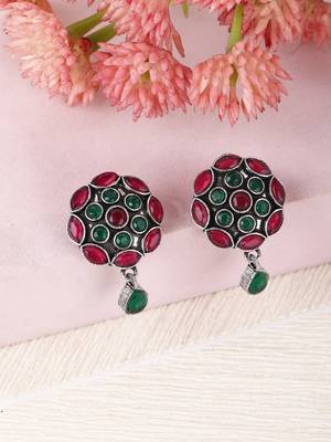 Elegant oxidised red and green earring set for women and girls 2