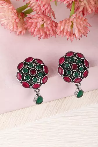 Elegant oxidised red and green earring set for women and girls