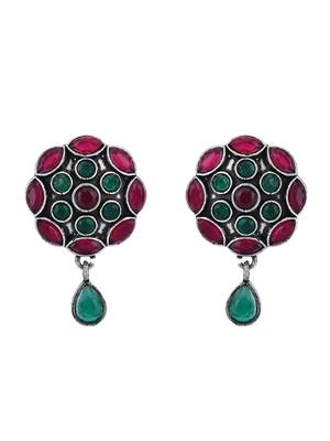 Elegant oxidised red and green earring set for women and girls 3